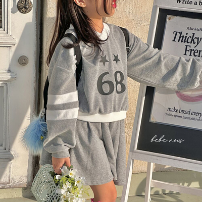Rosie▲BabyWe韩国代购童装女童柔软毛巾棉长袖卫衣短裙运动套装