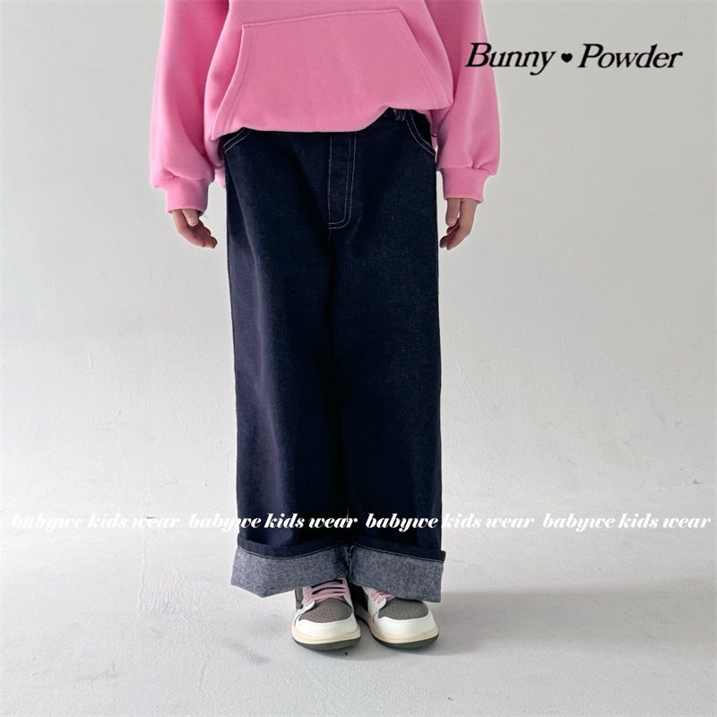 bunny▲BabyWe韩国代购童装儿童冬季刷绒原色宽松潮酷高街牛仔裤