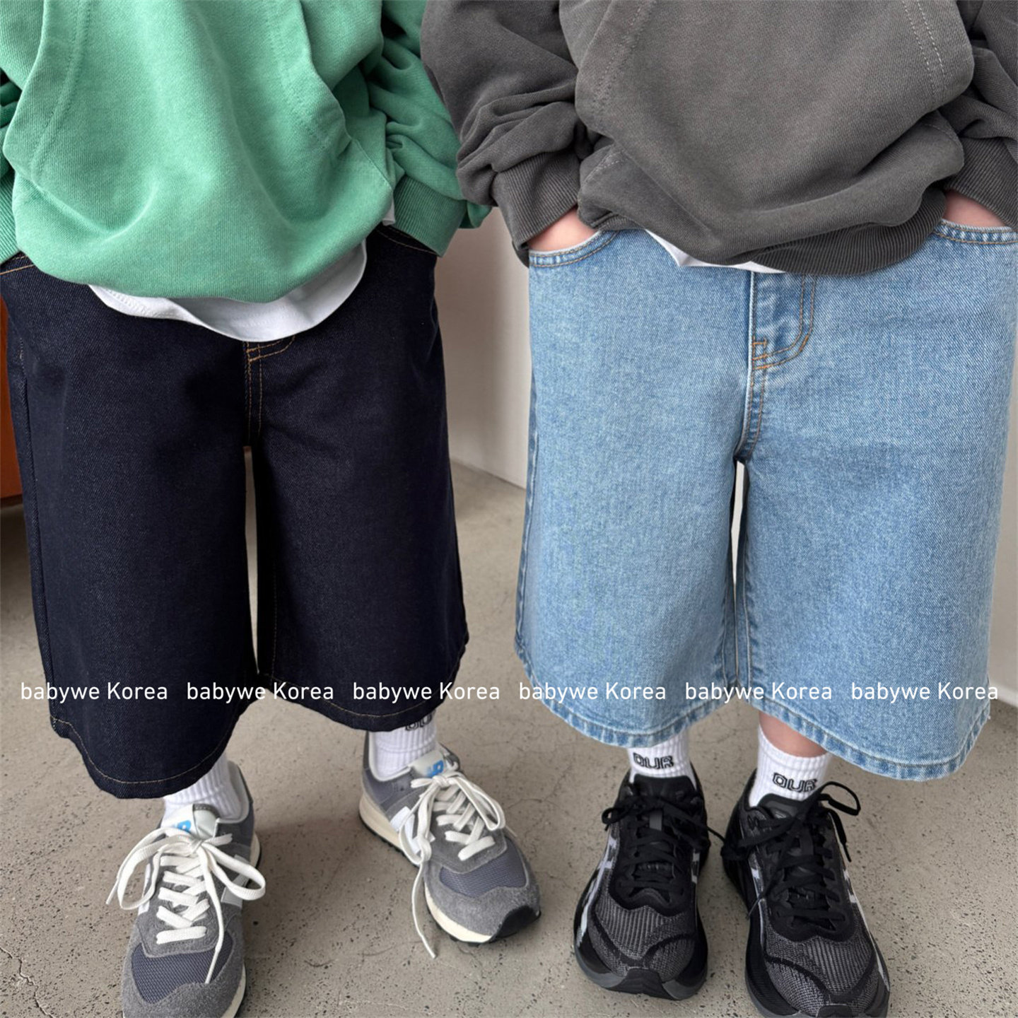 OUR▶BabyWe韩国代购26春季新款松弛街头感儿童过膝纯棉牛仔7分裤