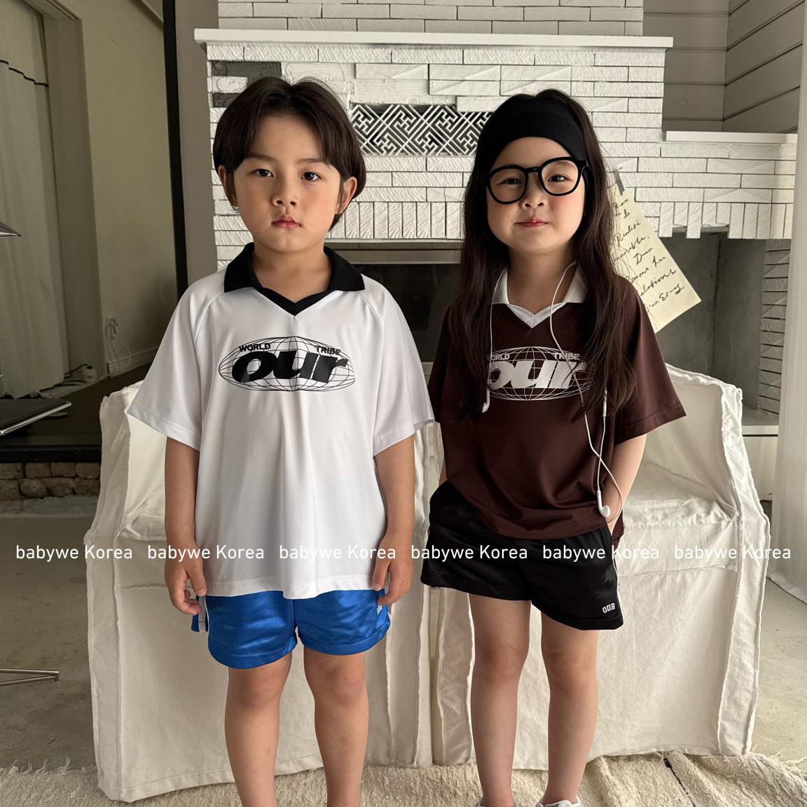 OUR▲BabyWe韩国代购童装25夏儿童潮款运动制服风翻领字母速干T恤