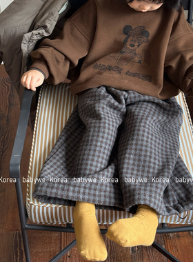 bebenous▶主理人品牌冬季儿童复古时髦格纹加厚加绒毛呢宽松裤子