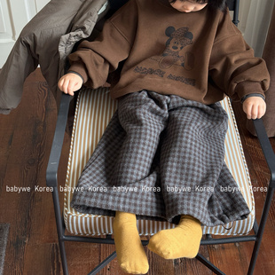 bebenous▶主理人品牌冬季儿童复古时髦格纹加厚加绒毛呢宽松裤子