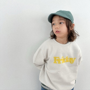 digreen▲BabyWe韩国代购童装春叠印字母friday儿童纯棉毛圈卫衣