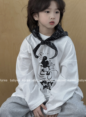 包邮▶bebenous主理人品牌儿童复古米奇印花腰果花三角巾长袖t恤