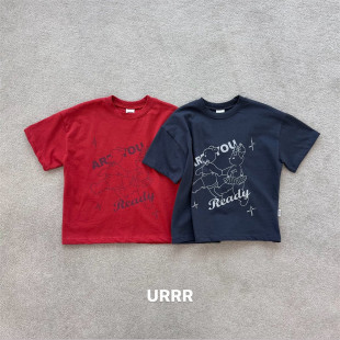 URRR▲BabyWe韩国代购夏秋儿童牵手小熊纯棉叠穿条纹长袖短袖t