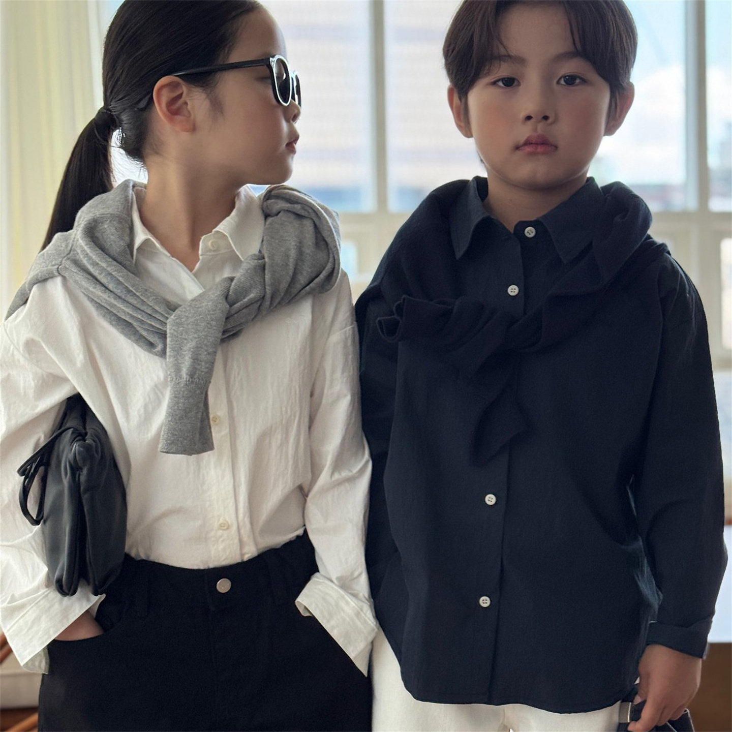 OUR▶BabyWe韩国代购经典拉夫系老钱风挺括有型亲子衬衣长袖衬衫