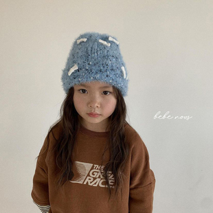 甜美蝴蝶结别针奥利奥麦旋风毛线帽 冬季 butter BabyWe韩国代购
