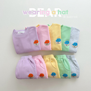 新品上新▲BabyWe韩国代购童装男女童戴帽子的小熊春季纯棉套装