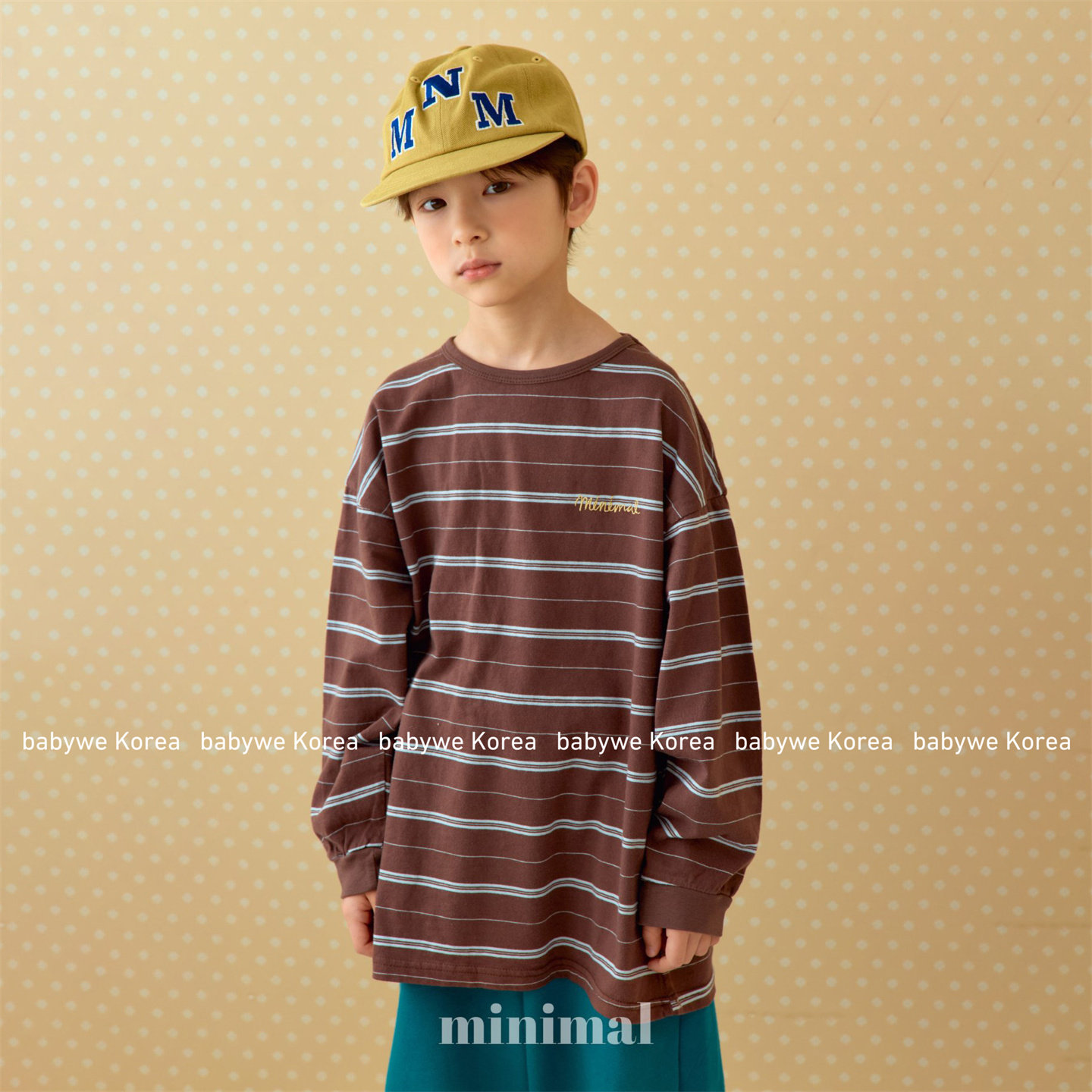 minimal▲BabyWe韩国代购26春季新款条纹螺纹袖口纯棉长袖儿童T恤