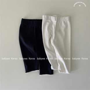 折▶BabyWe韩国代购GOU秋季女童柔软水洗棉花边儿童七分打底裤