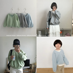 digreen▲BabyWe韩国代购26春季新款儿童V领宽松氛围感亲子装卫衣