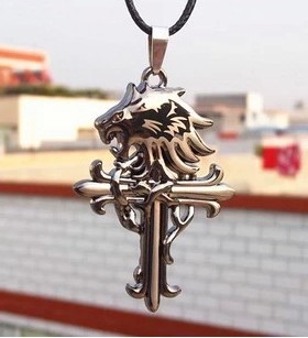 大气钛钢狮子头男士十字架吊坠