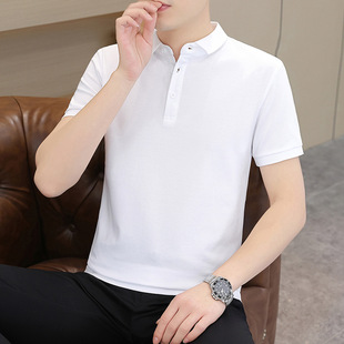男式 短袖 polo衫 白色翻领男士 t恤保罗上衣服 高端百搭休闲修身 夏季