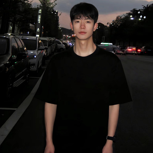 棉短袖t恤男夏季宽松白色重磅男款纯白打底衫半袖黑色纯色上衣