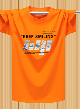 夏季短袖T恤男薄款宽松青少年休闲运动橙色半袖汗衫