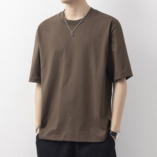 t恤男夏季日系重磅纯色简约圆领短袖男款宽松潮流百搭休闲半截袖