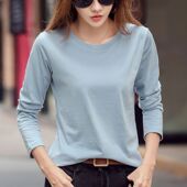 纯色长袖 外穿上衣 内搭白色小衫 t恤女宽松2025新款 春秋洋气打底衫