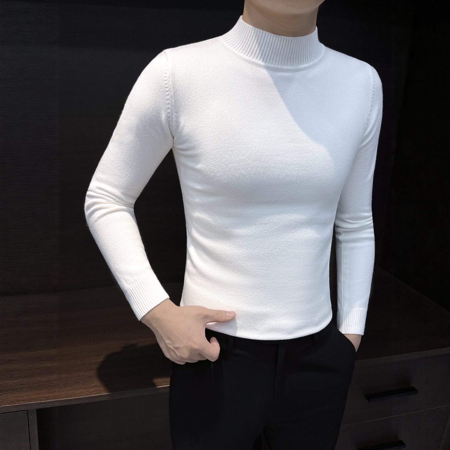 半高领针织毛衣男款2025新款保暖长袖内搭t恤秋冬男士修身打底衫