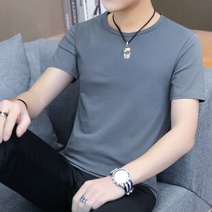 休闲短衫 夏季 韩版 潮流男装 体恤 纯色圆领短袖 成熟薄款 t恤男士