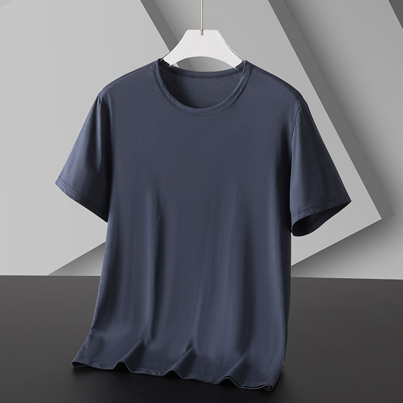 2024凉感纯色圆领短袖t恤男夏季白色体恤打底衫水洗