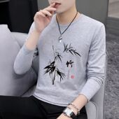 长袖 圆领男士 t恤男2025春秋季 秋装 新款 加肥大码 打底衫 秋衣潮牌ins