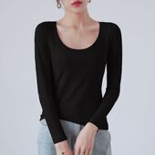 纯色低领打底衫 圆领春秋衣 t恤上衣洋气修身 女秋冬季 内搭紧身长袖
