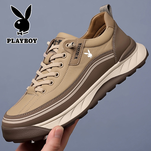 子防滑一脚蹬透气运动鞋 真皮百搭轻便休闲鞋 男潮 板鞋 花花公子男鞋
