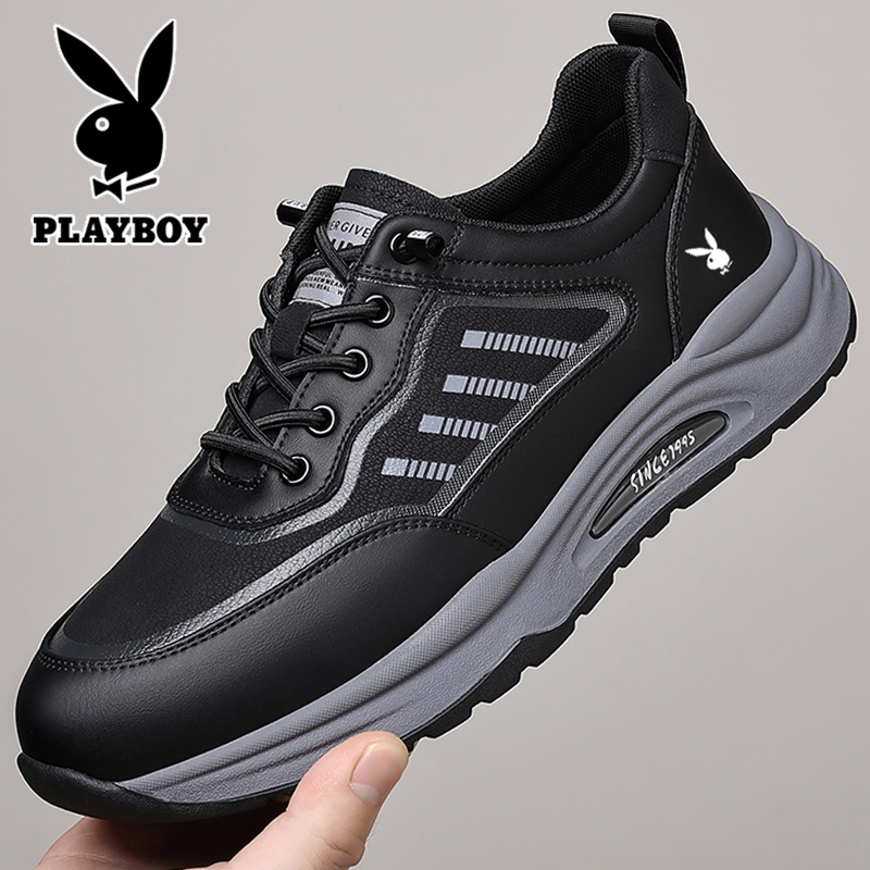 花花公子男鞋2025秋冬新款真皮防水休闲运动鞋轻便软底减震慢跑鞋