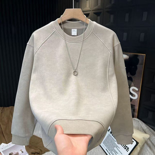 潮牌美式扎染圆领卫衣男款秋冬季重磅无帽加绒外套男装上衣打底衫