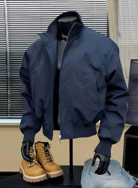 藏蓝色ma1飞行员夹克男春秋款高级感廓形短款外套美式立领棒球服