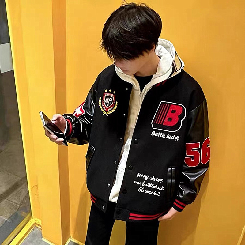 高街拼接撞色棒球服外套国潮夹克