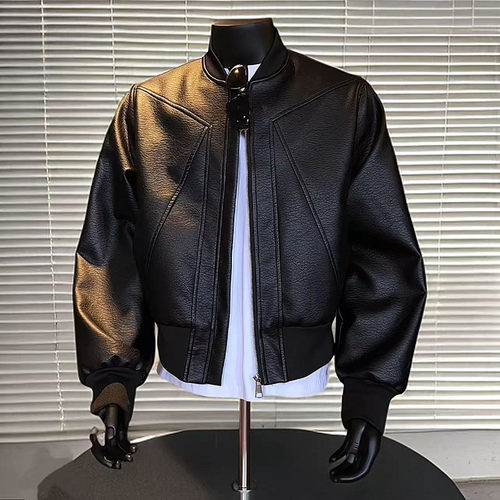 机车皮衣外套男短款立领飞行夹克
