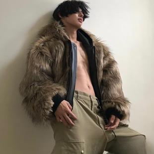 2024新款 高级感时髦pu皮衣外套男痞帅皮毛一体仿皮草外套潮 冬季