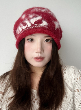 ［大头阿枝］秋冬提花Siar花纹拉毛帽女保暖冷帽潮韩版卷边针织帽