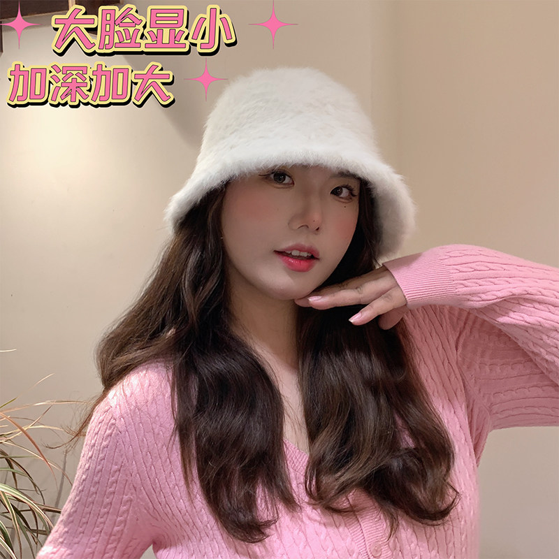 ［大头阿枝］秋冬季渔夫帽女款百搭高档水桶帽纯色兔毛显脸小盆帽