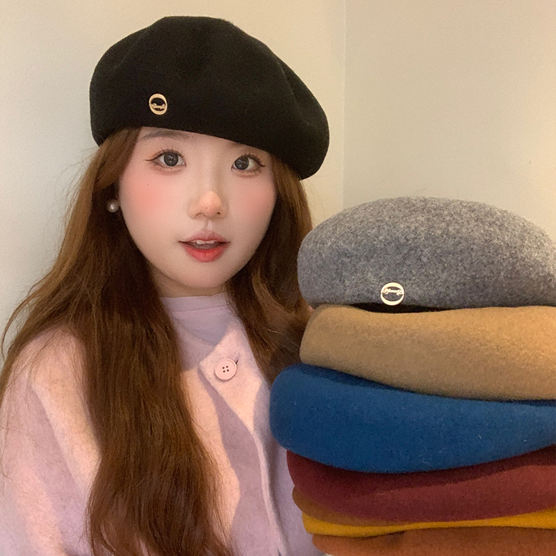 ［大头阿枝］贝雷帽女款字母小圆标简约时尚画家帽子大头围显脸小