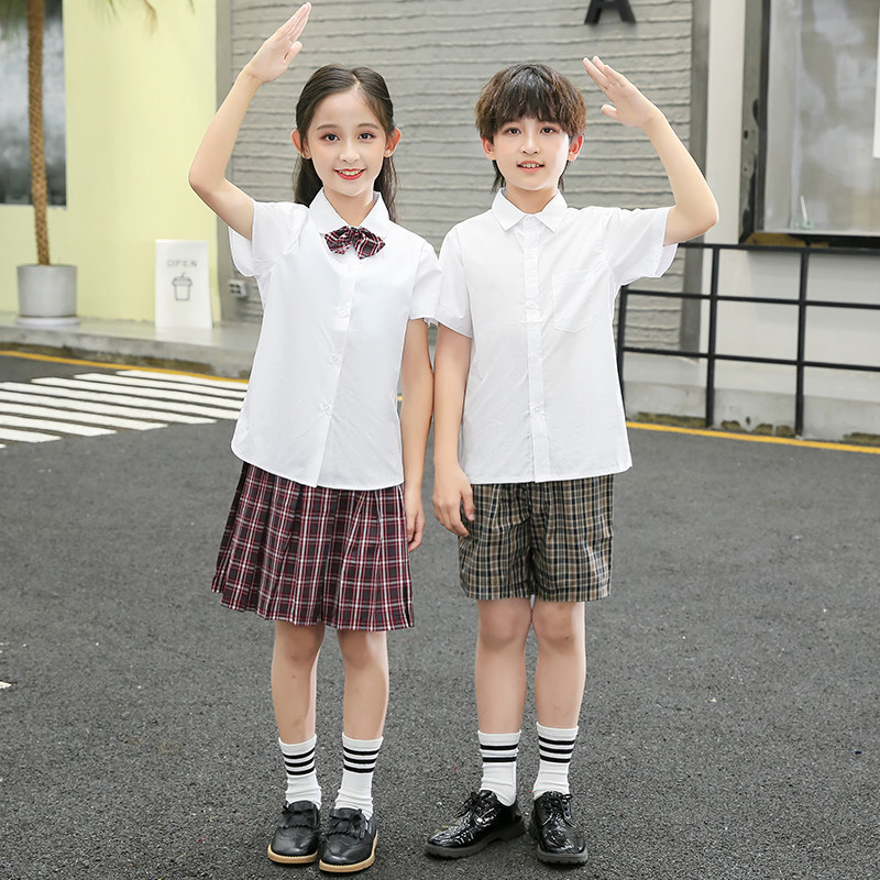 深圳小学生校服礼服夏季统一女生短袖白衬衣短裙男童短裤套装夏装