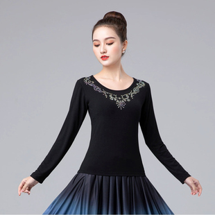 镶钻广场舞新疆舞维族上衣长袖女莫代尔民族舞演出跳舞衣服新款