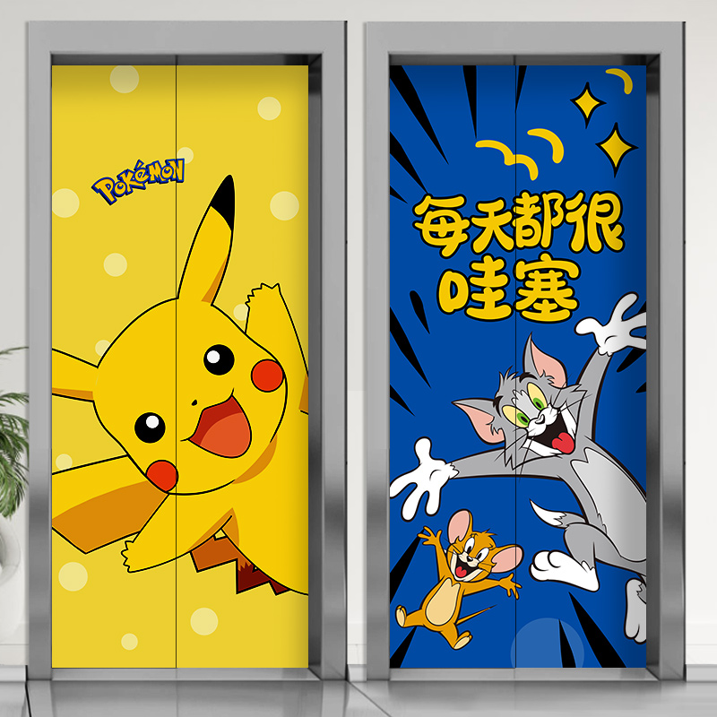 一梯一户自粘整张壁纸卡通定制电影院商场入户电梯门贴纸装饰贴画图片