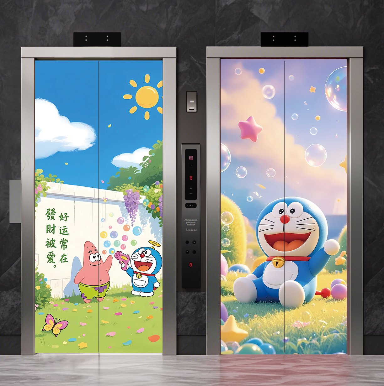 哆啦a梦入户电梯门创意卡通装饰贴纸一梯一户机器猫自粘贴画定制图片