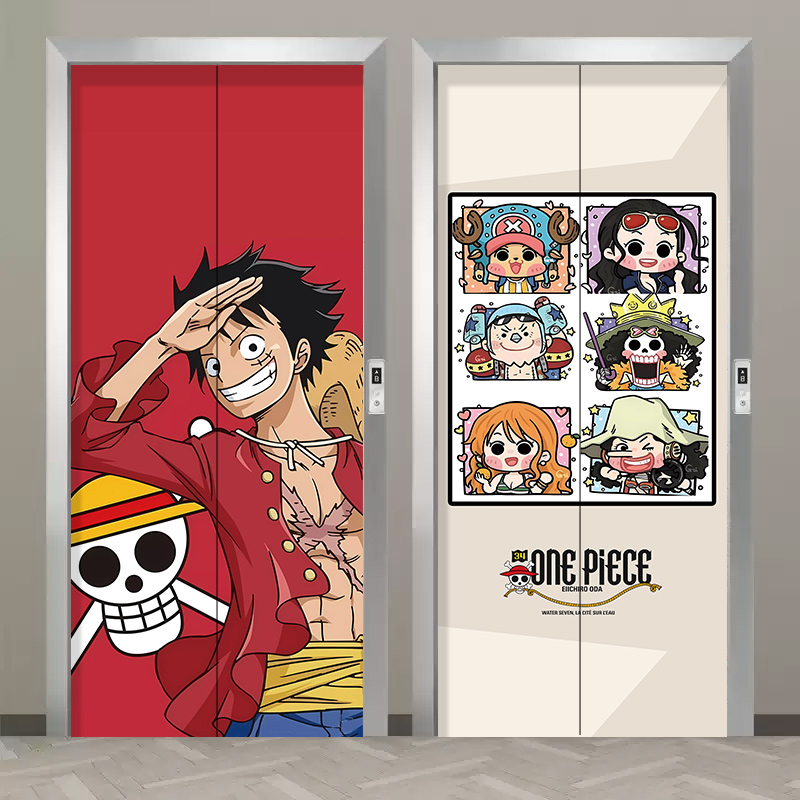 海贼王动漫电梯门贴纸一梯一户创意装饰定制整张自粘防水卡通贴画图片