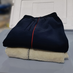 冬季羊羔绒校服裤子加厚青少年学生针织棉运动裤深蓝色保暖抗寒