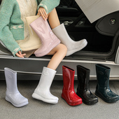 套鞋 时尚 水靴22033 防水日系水鞋 糖果色胶鞋 雨鞋 女中高筒雨靴女式