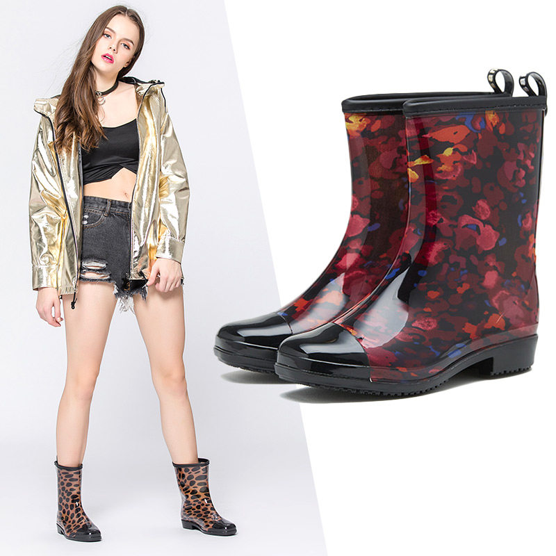 雨鞋花色系中筒女士防水雨鞋