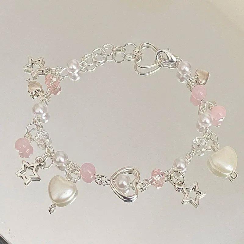 Lovely pink star bracelet alt cute beaded hand assembled pas