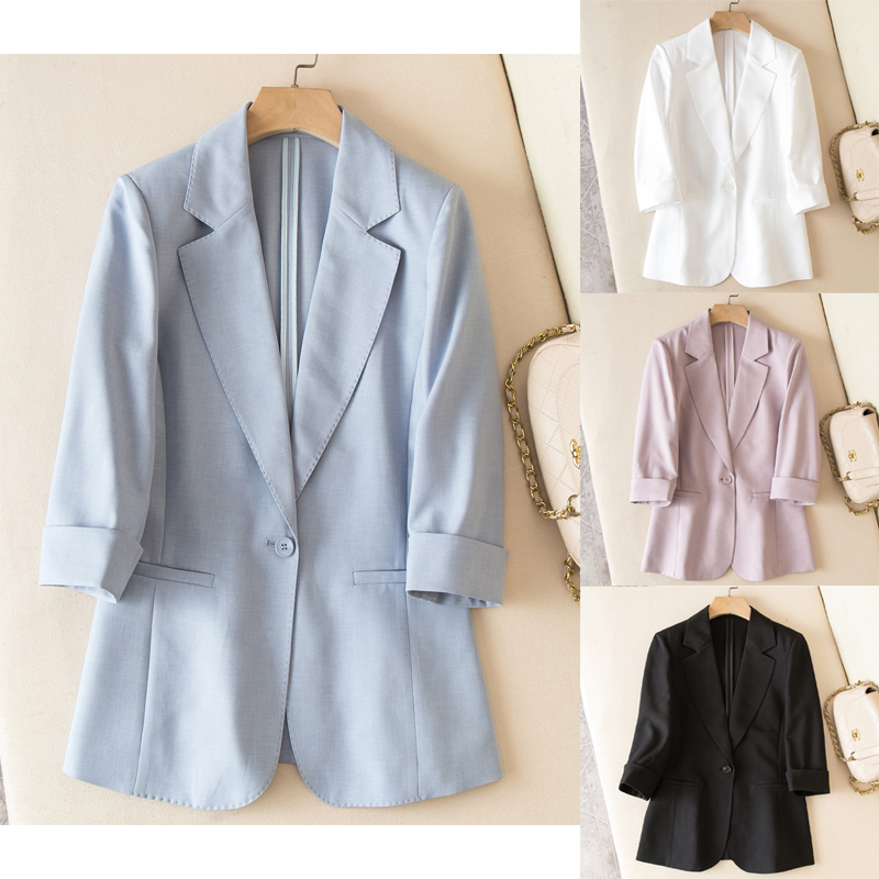 2023春夏新款女一粒扣西装七分袖清爽西服外套空调房上衣职场薄款