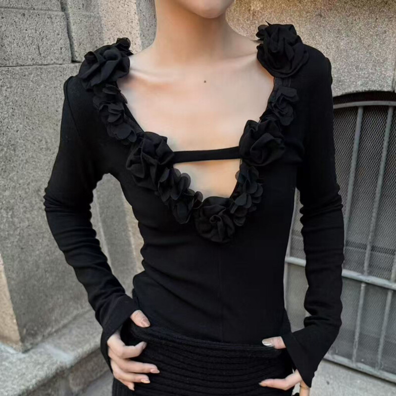 冬季新款V领修身磨毛针织上衣