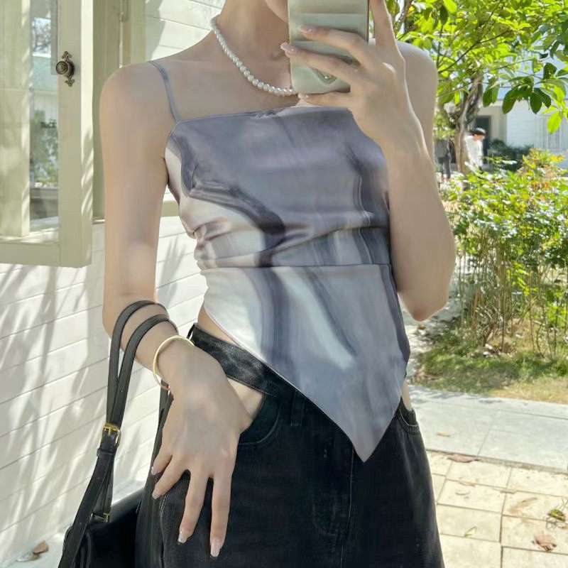 韩版时尚印花女士背心性感露背绑带蝴蝶结吊带小衫丝巾肚兜上衣夏