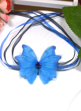 森系薄纱蝴蝶丝带复古风颈带饰品女夏服饰配饰脖子甜美项链锁骨链