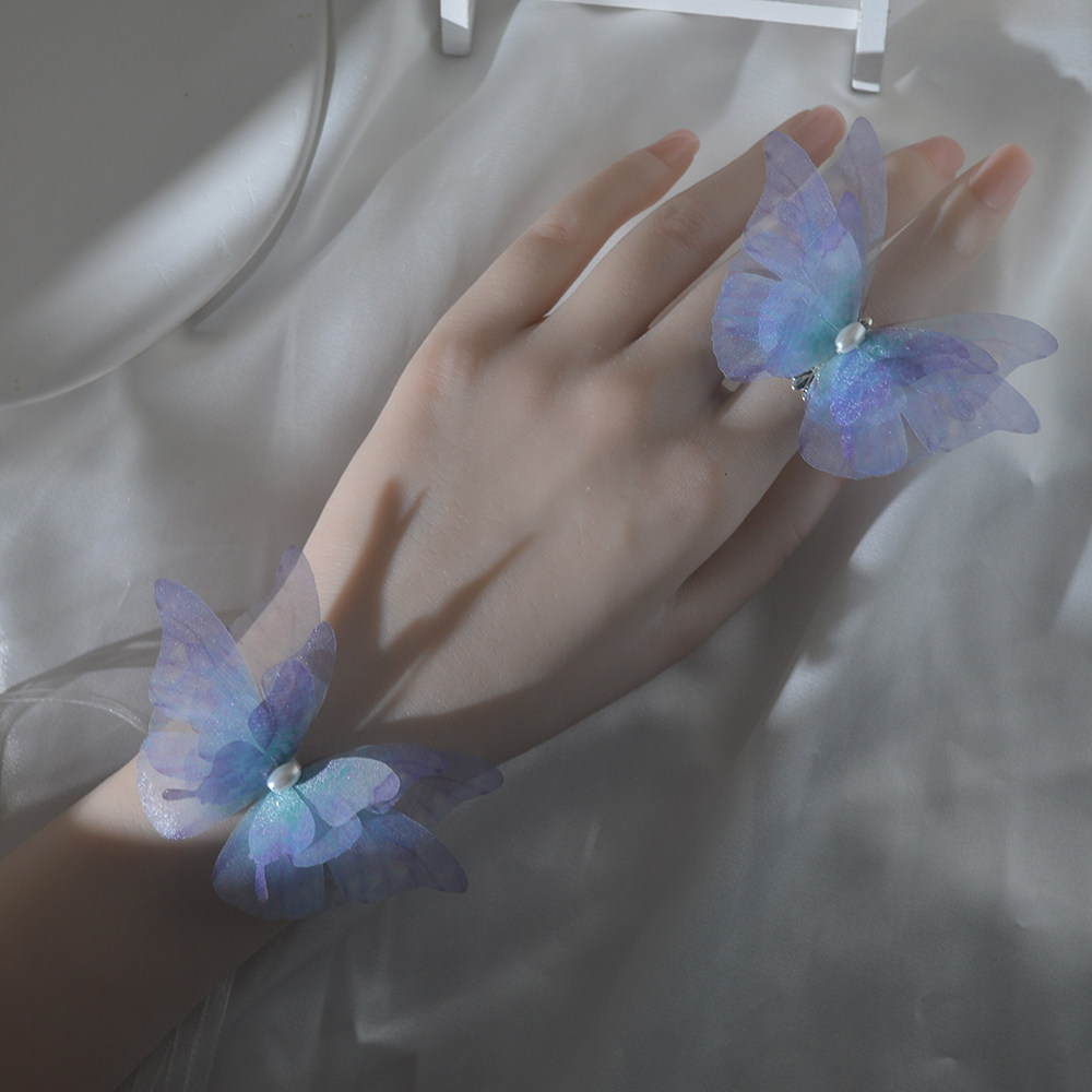 森系仙女蝴蝶手带绳手腕花度假唯美服饰配手链饰戒指一套手环超仙